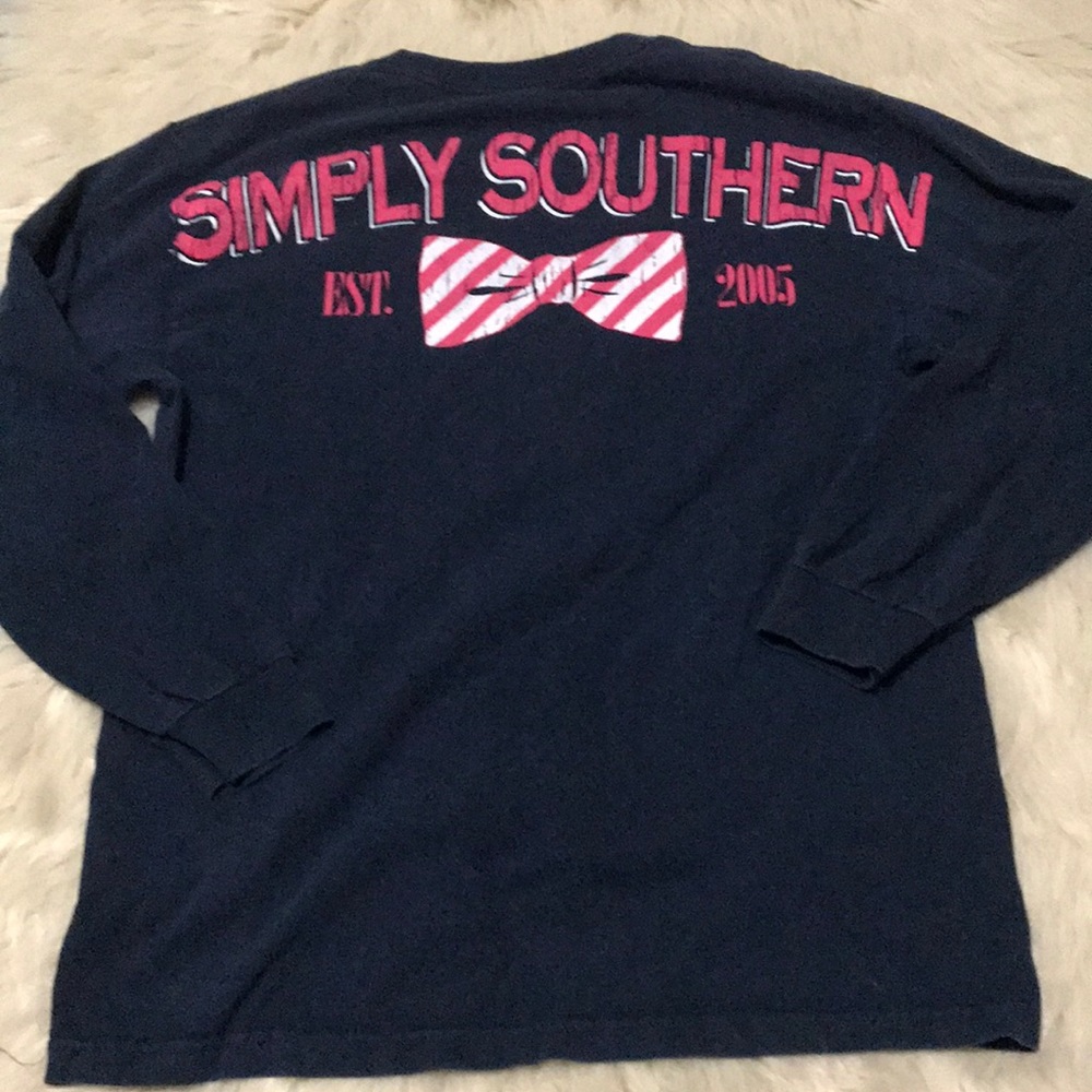 Sz L Simply Southern Navy Blue Bow Shirt